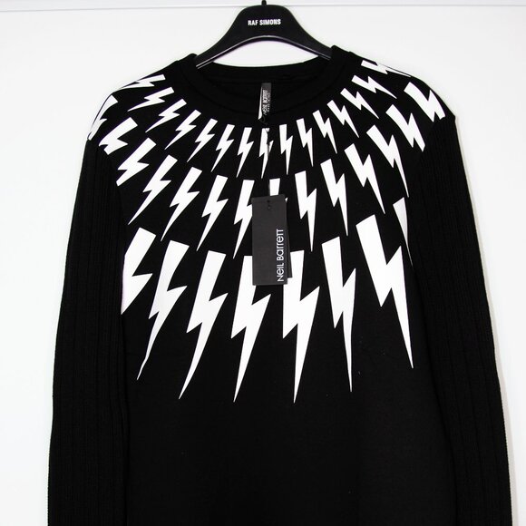 BNWT NEIL BARRETT THUNDERBOLT KNIT RIBBED SLEEVES SWEATER M - Picture 1 of 12